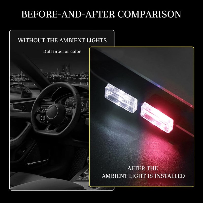 Hbxdeco 4 PCS USB LED Car Interior Atmosphere Lamp, Portable Mini Auto LED Decor Night Light, Plug-in USB Interface Ambient Lighting Kit, Universal Car Interior Accessories(White+Red) - Image 4